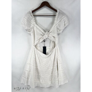 Gianni Bini Flare Coquette Floral Dress Cutout Knot Eyelet Lace White 12 NWT